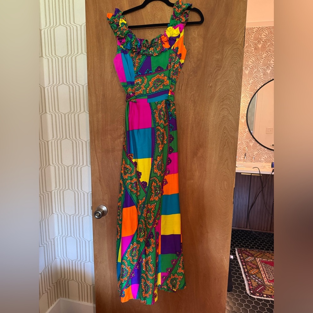Vintage Retro Colorful Maxi Dress Hawaiian 70s Boho